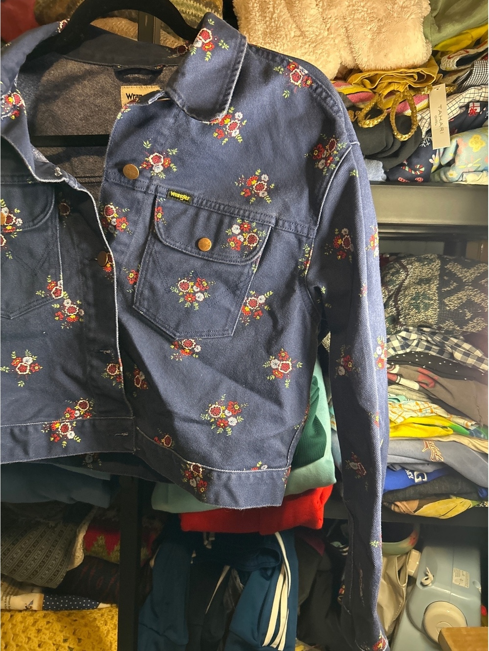 Wrangler Retro Crop Floral Denim Jacket Size L